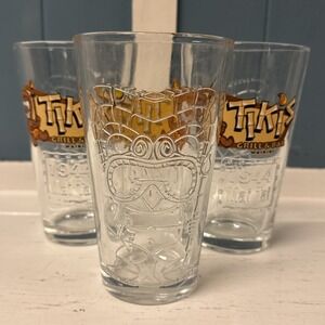 Lot Of 3 Vintage Tiki's Grill And‎ Bar Waikiki Tall Tiki Room Glass 6.25"